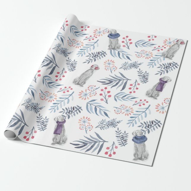 WINTER BERRIES AND WEIMS WRAPPING PAPER (Unrolled)