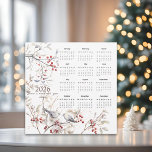 Winter Berries Birds Christmas 2026 Calendar Holiday Card<br><div class="desc">A magnet card with a 2026 calendar. Features an elegant wintery scene adorned with red berries and a charming pair of birds perched on delicate branches.</div>