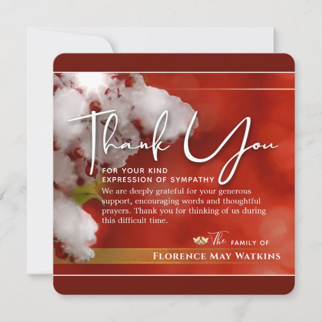 Winter Berries Christmas Sympathy Thank You Card (Front)