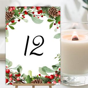 Winter Berries Christmas Wedding Table Number