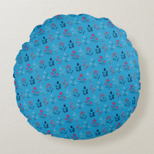 Winter berries & cozy cute blue round cushion