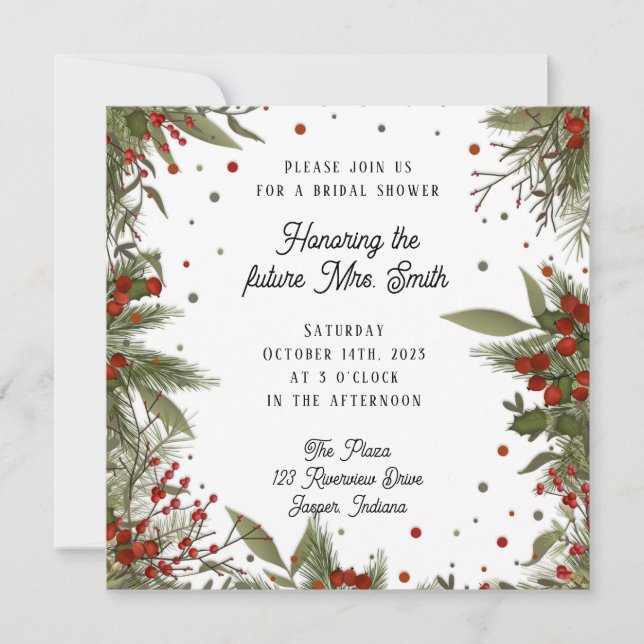 Winter Berries Elegant Modern Inspirivity Bridal Invitation (Front)