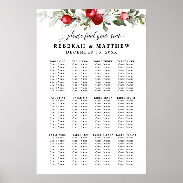 Winter Berries | Find Your Seat | Seating Chart (Front)