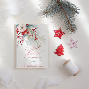 Winter Berries & Foliage Red & Green Bridal Shower Invitation