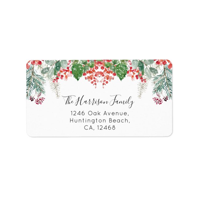 Winter Berries Greenery Christmas Address Label (Front)