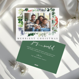 Winter Berries Greenery Frame Photo Christmas Holiday Card