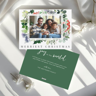Winter Berries Greenery Frame Photo Christmas Holiday Card