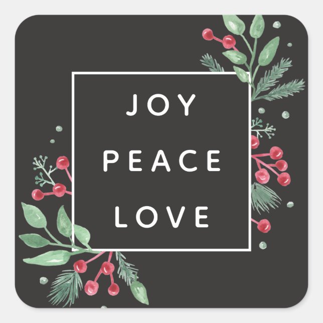 Winter Berries Greenery  Holiday Joy Peace Love Square Sticker (Front)