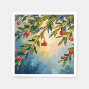 Winter Berries & Greenery   Holiday Party Napkin