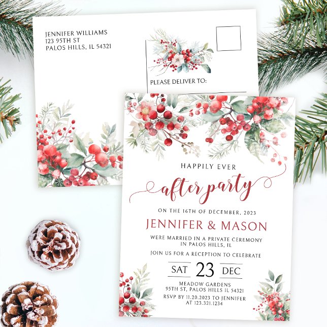 Winter berries happily ever after party postcard (Creator Uploaded)