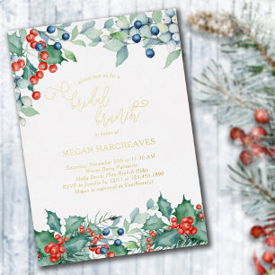 Winter Berries Holly Watercolor Bridal Brunch Gold
