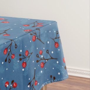 Winter Berries in Blue Tablecloth