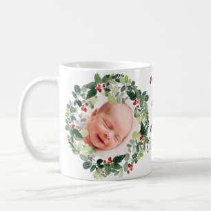 Winter Berries Merry Christmas Custom Photo Coffee Mug