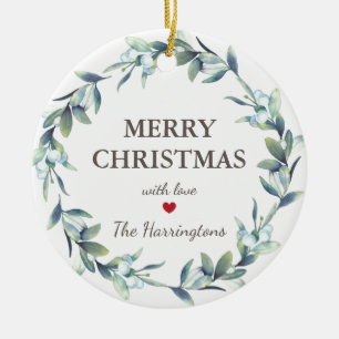 Winter Berries Merry Christmas Holiday Ceramic Ornament