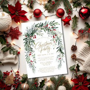 Winter Berries Modern Script Christmas Party Invitation