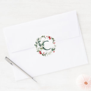 Winter Berries Monogram C Small Round Labels