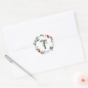 Winter Berries Monogram T Small Round Labels