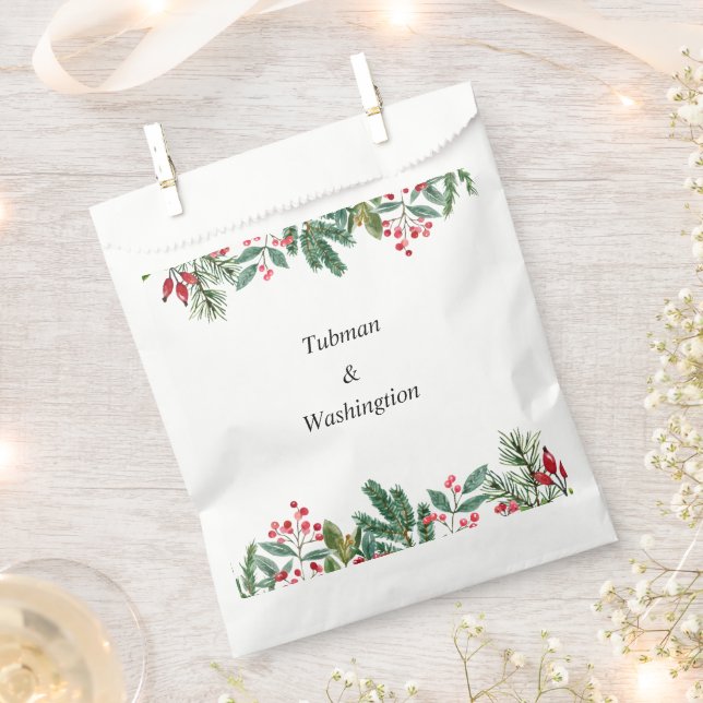 Winter Berries Pine Cone Greenery Wedding Favour Bag (Clipped)