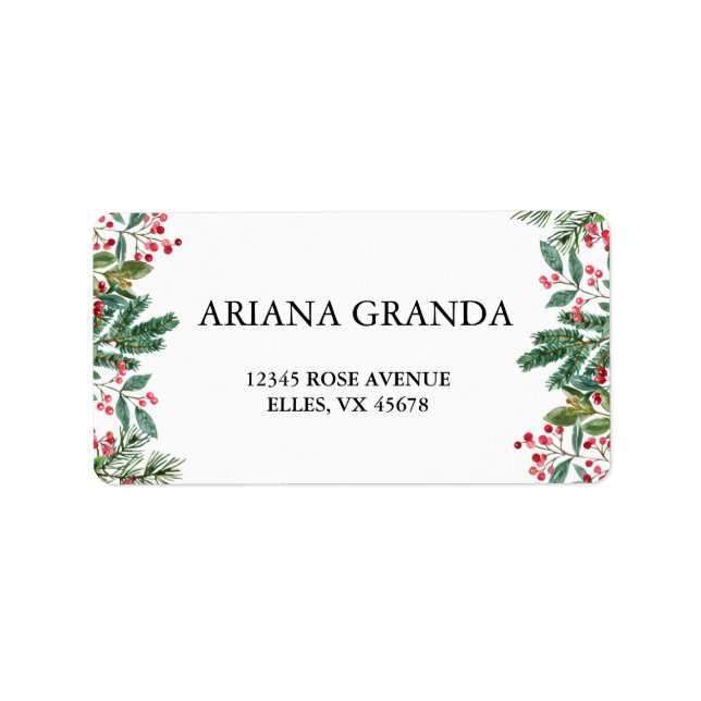 Winter Berries Pine Cone Greenery Wedding Label (Front)