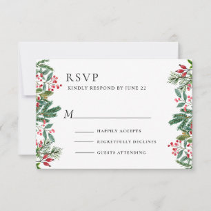 Winter Berries Pine Cone Greenery Wedding RSVP Card
