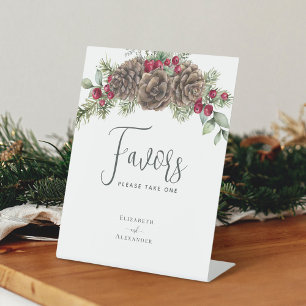 Winter Berries Pine Cone Rustic Wedding Favours Pedestal Sign