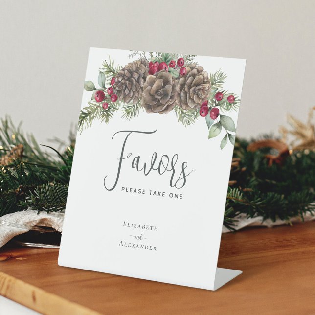 Winter Berries Pine Cone Rustic Wedding Favours  Pedestal Sign (Creator Uploaded)