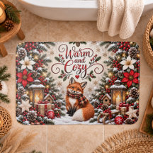 Winter Berries Pine Cones Fox Illustration