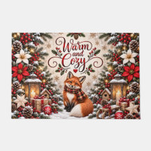 Winter Berries Pine Cones Fox Illustration
