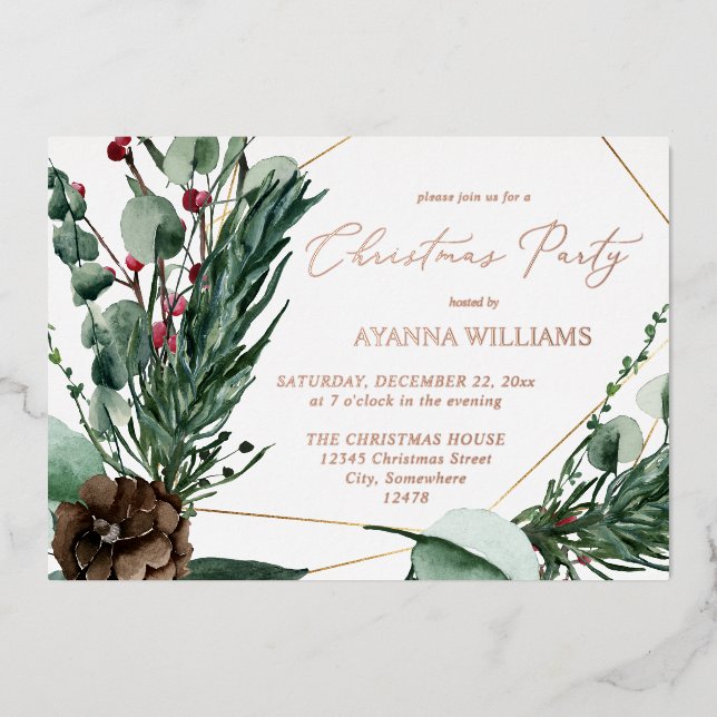 Winter Berries & Pine Greenery Christmas Party (Front)