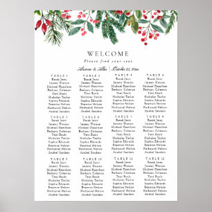 Winter Berries Pine Greenery Wedding Seating Chart