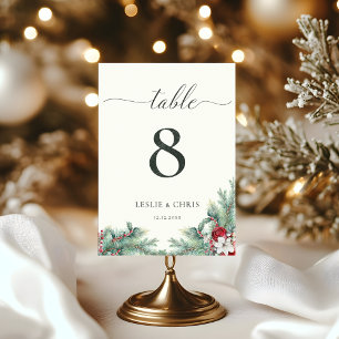 Winter Berries & Pine Greenery Wedding  Table Number
