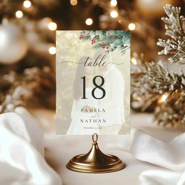 Winter Berries & Pine Watercolor Greenery wedding  Table Number (Creator Uploaded)