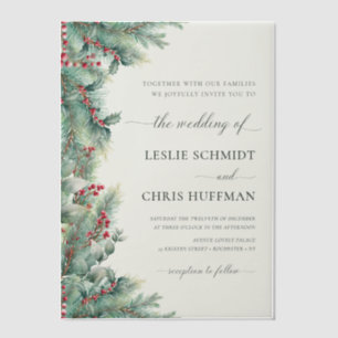 Winter Berries & Pine Watercolor Greenery Wedding Vellum Invitations