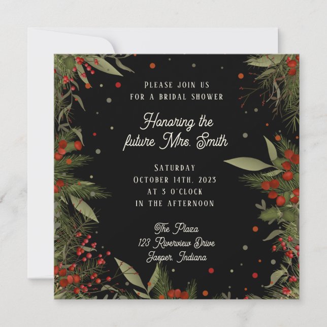 Winter Berries Pretty  Inspirivity Bridal Shower  Invitation (Front)