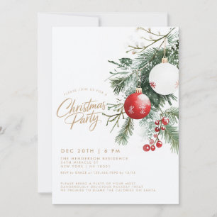 Winter Berries Red Ornaments Christmas Party Invitation