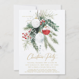 Winter Berries Red White Ornaments Christmas Party Invitation