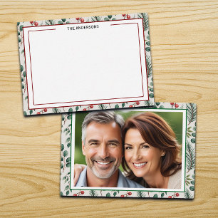 Winter Berries Sage Checkered Photo Note Card