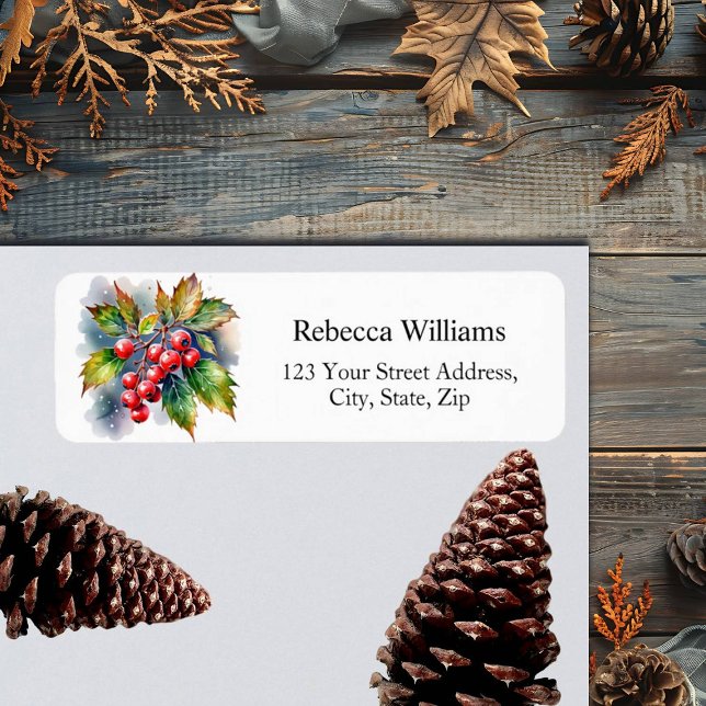 Winter Berries Snowing Return Address Label (Creator Uploaded)