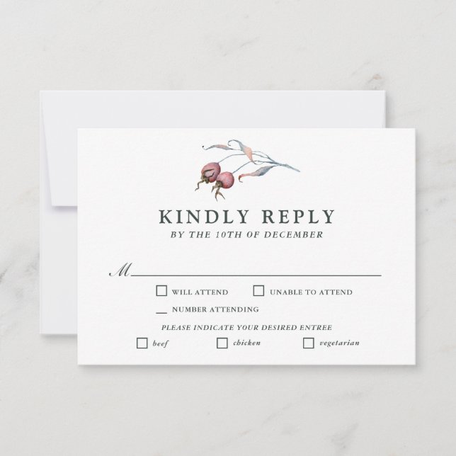 Winter Berries Watercolor Botanical RSVP Entrees (Front)