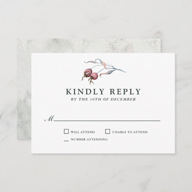 Winter Berries Watercolor Botanical Wedding RSVP (Front/Back)
