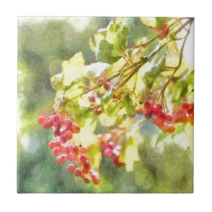 Winter Berries Watercolor Ceramic Tile