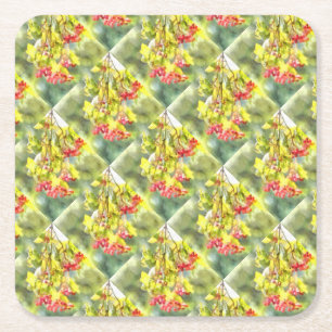 Winter Berries Watercolor Square Paper Coaster