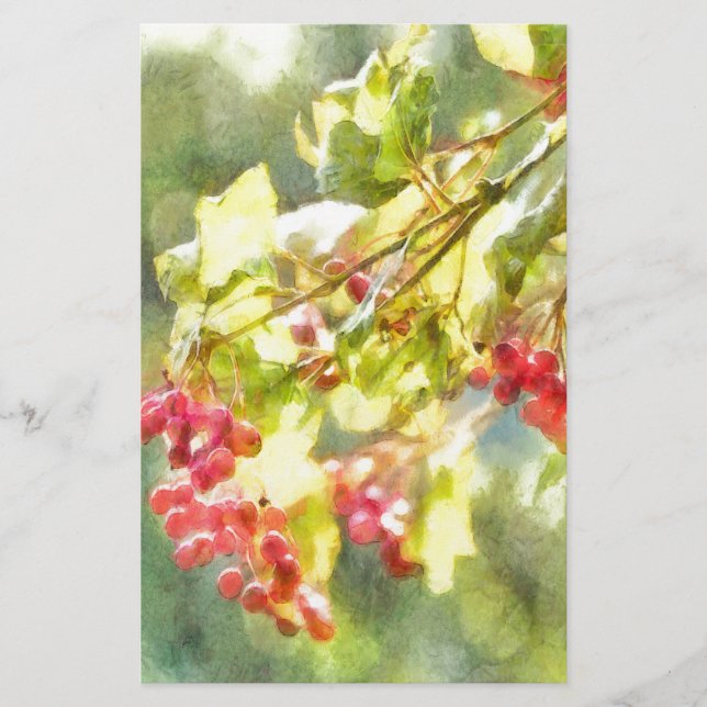 Winter Berries Watercolor Stationery (Front)