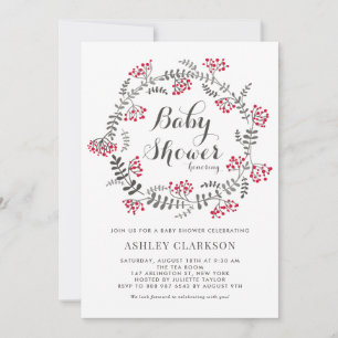 Winter Berries Wreath Baby Shower Invitation