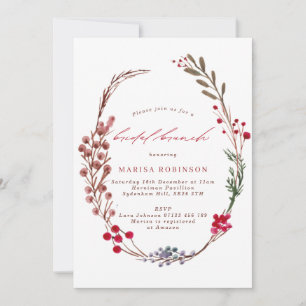 Winter Berries Wreath Bridal Brunch Invitation