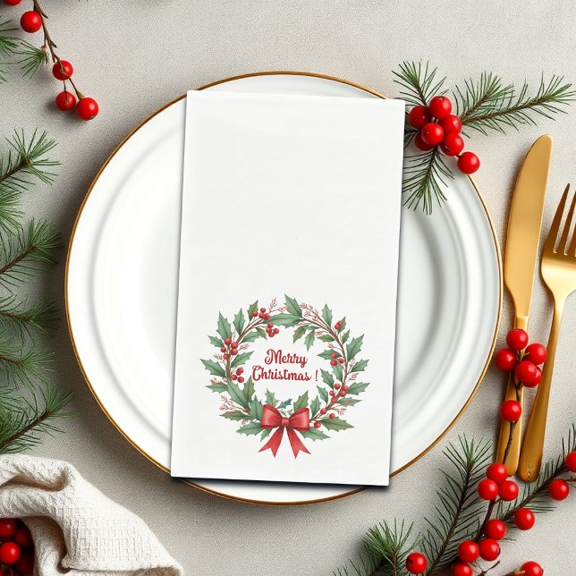 Winter Berries Wreath Red Bow Napkin (Creator Uploaded)