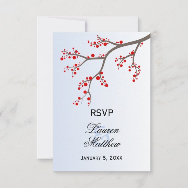 Winter Berry Branch RSVP Reply Cards (Front)