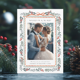 Winter Berry Frame Married & Merry Photo Holiday Card