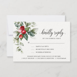 Winter Berry Kindly Reply Meal Options RSVP Card