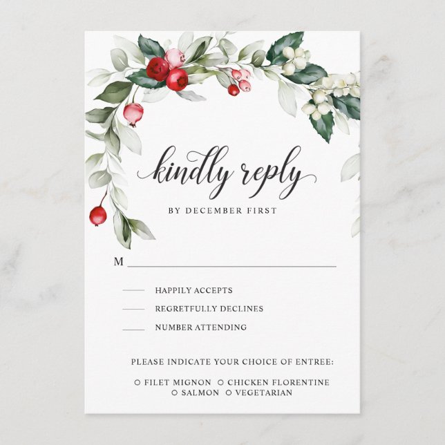Winter Berry | Kindly Reply | Meal Options  RSVP  Enclosure Card (Front)